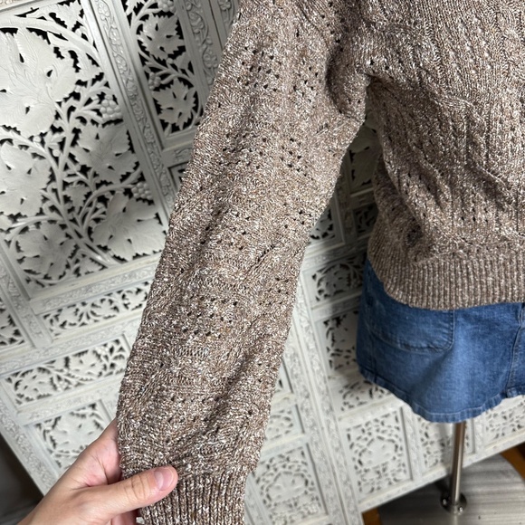 Vintage Marisa Christina Light Brown Open Knit Boho Earthy Textured Sweater Sz S - Picture 5 of 8